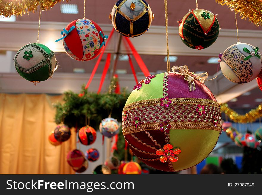 Decorative balls for Christmas tree hanging up. Decorative balls for Christmas tree hanging up