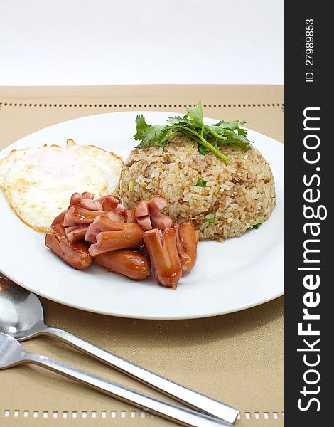 Fried rice with pork and sausage. Fried rice with pork and sausage