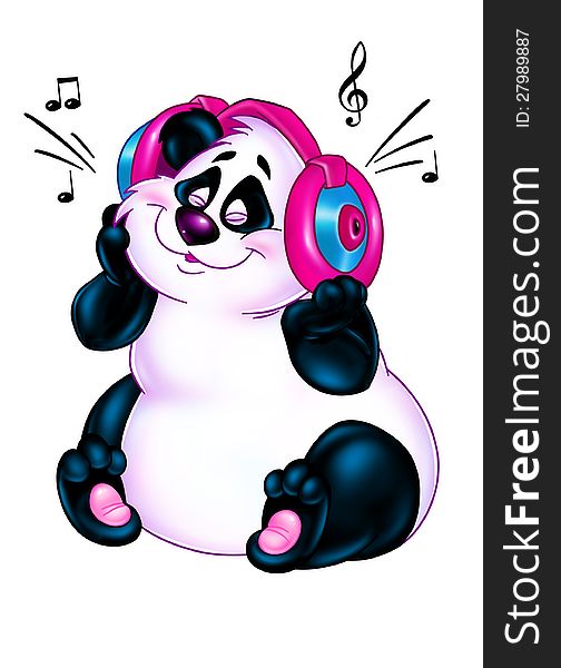 Beautiful Panda loves music cartoon