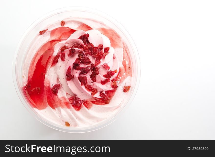 Close up strawberry pudding on white background