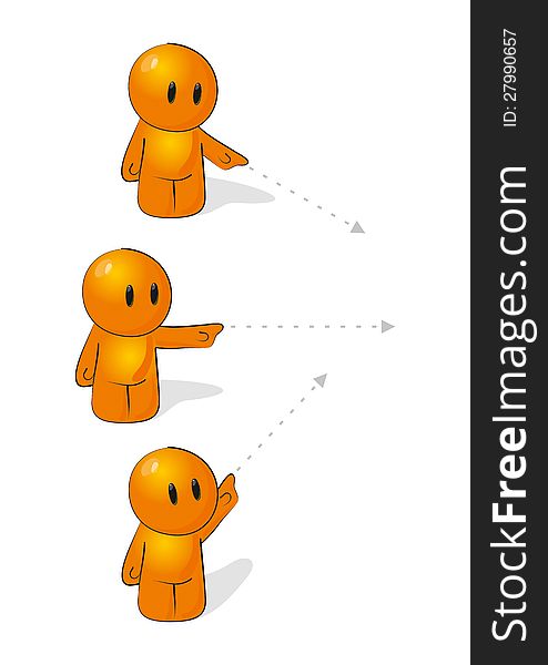 Orange man shows the direction. Orange man shows the direction