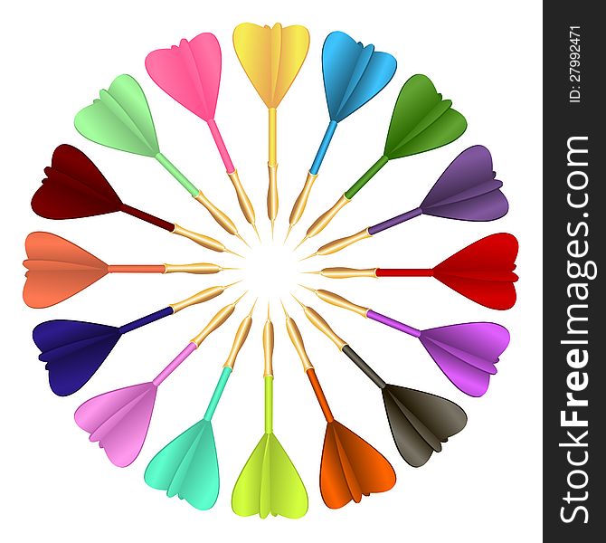 Vector colored darts in a circle on white background