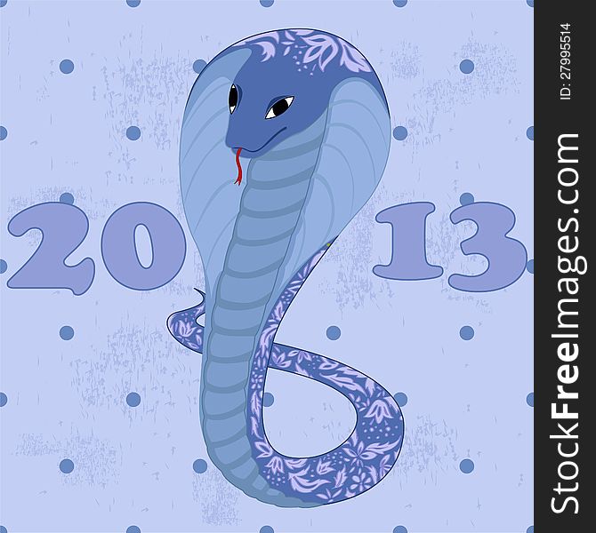 Vector background with blue snake with floral patetrn grunge