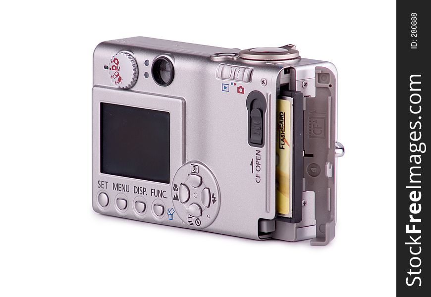 Rear view of a point and shoot digital camera. Isolated on white contains clipping path outline. Rear view of a point and shoot digital camera. Isolated on white contains clipping path outline.