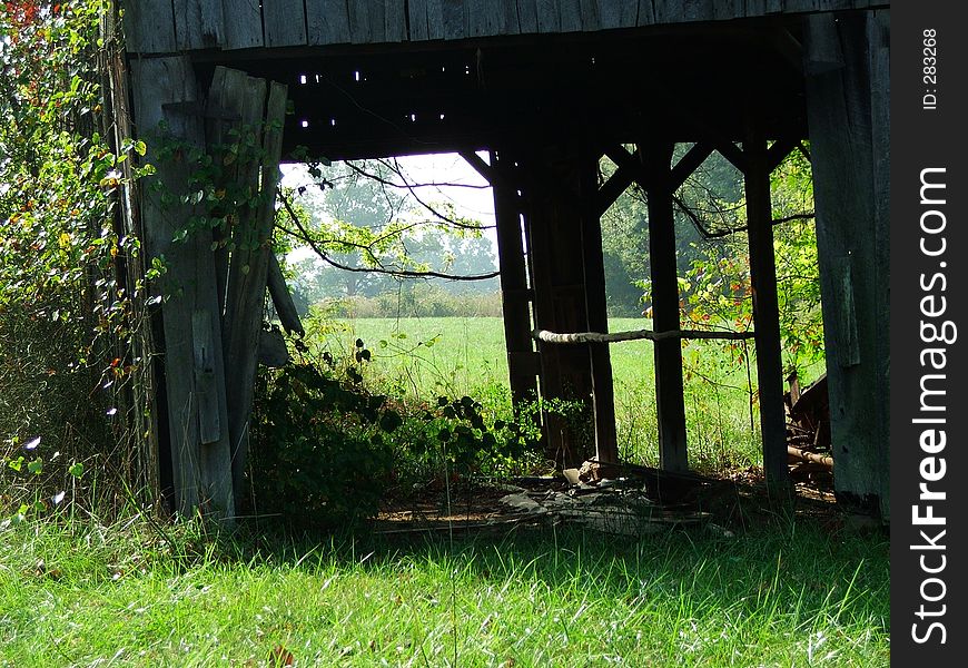 Looking through an old barn to the other side