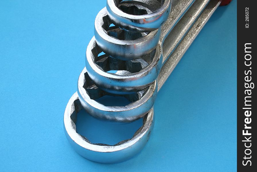 Wrench set on blue