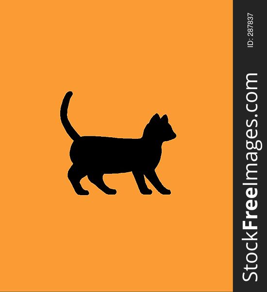 Black Cat Against Orange Background