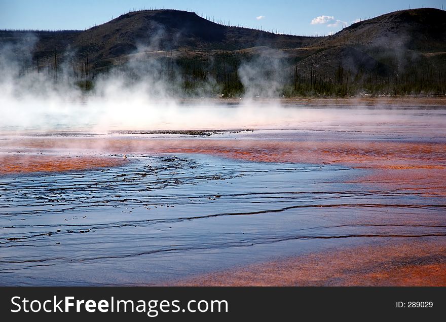 Grand Prismatic Hot Spring Mud Flats & Hill - Yellowstone National Park, Wyoming