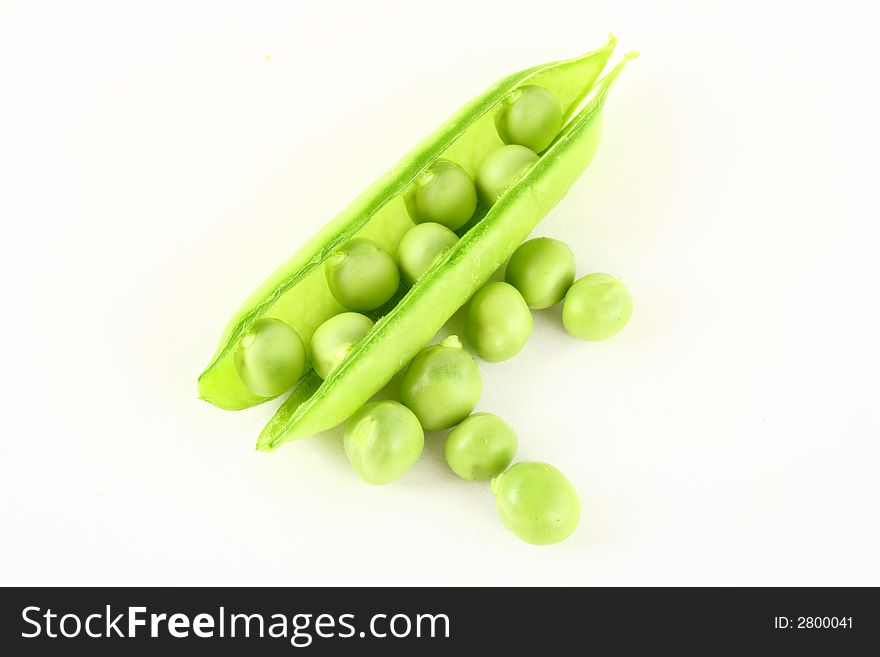 Close-up of green pea pods with depth of field