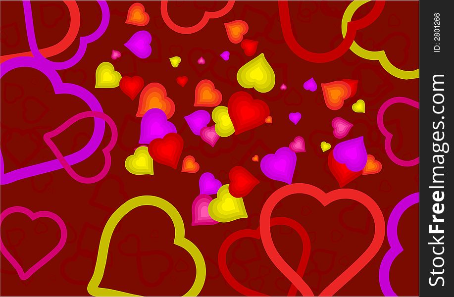 Colourful heart shaped abstract wallpaper background design. Colourful heart shaped abstract wallpaper background design