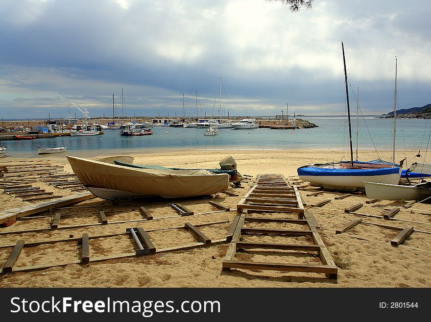 Small boats on the beach