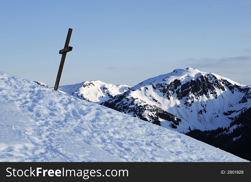 The view of mountains with the cross on Mount Roberts in Juneau, Alaska. The view of mountains with the cross on Mount Roberts in Juneau, Alaska.