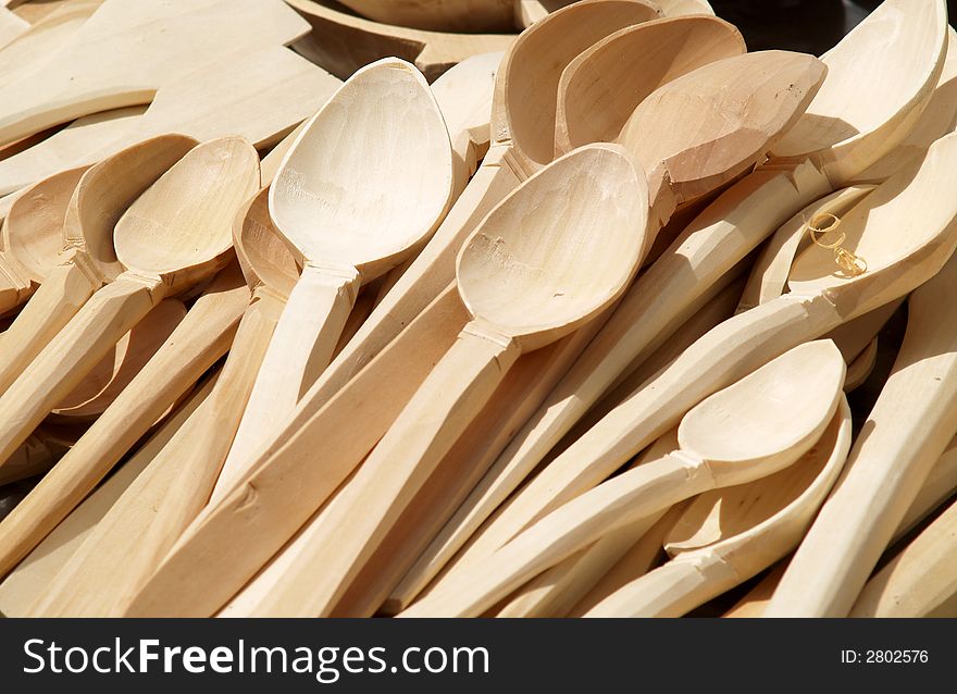 A lot of hand made wooden spoons