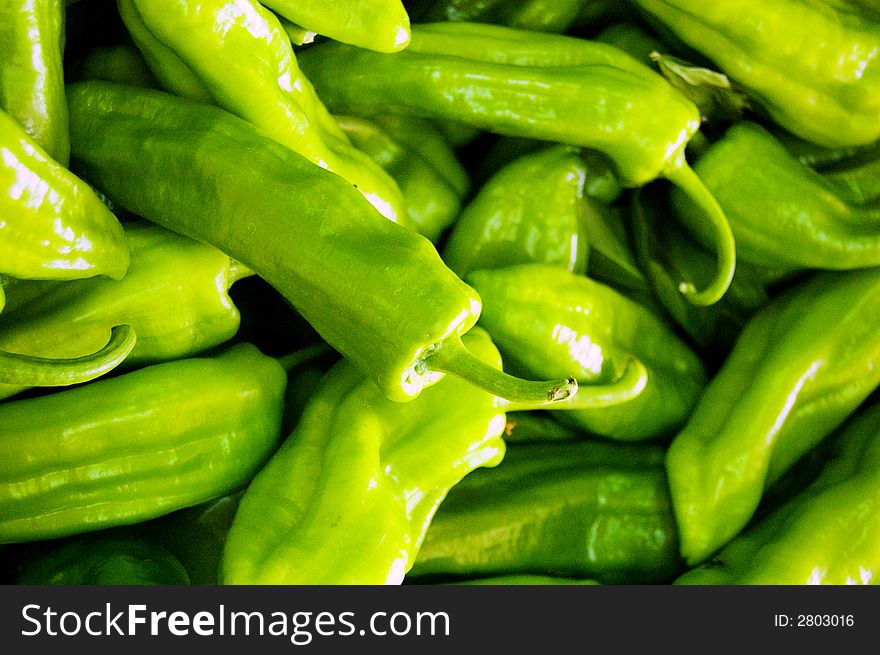 A bunch of bright green chillies