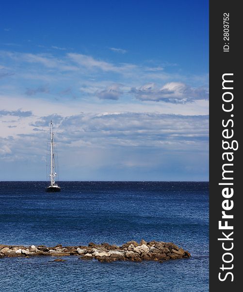 Sailing in Antibe, France with sea, sky and yatch