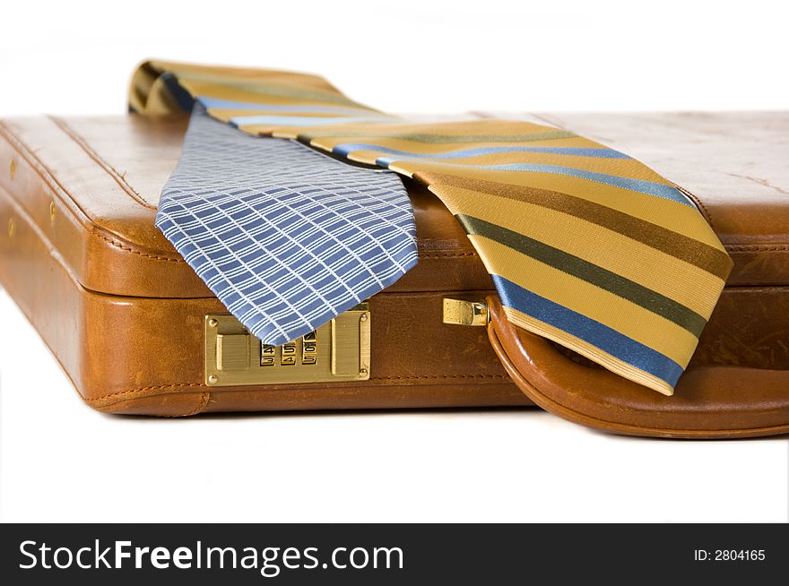 Man's dress ties on top of business briefcase, attatche. Man's dress ties on top of business briefcase, attatche