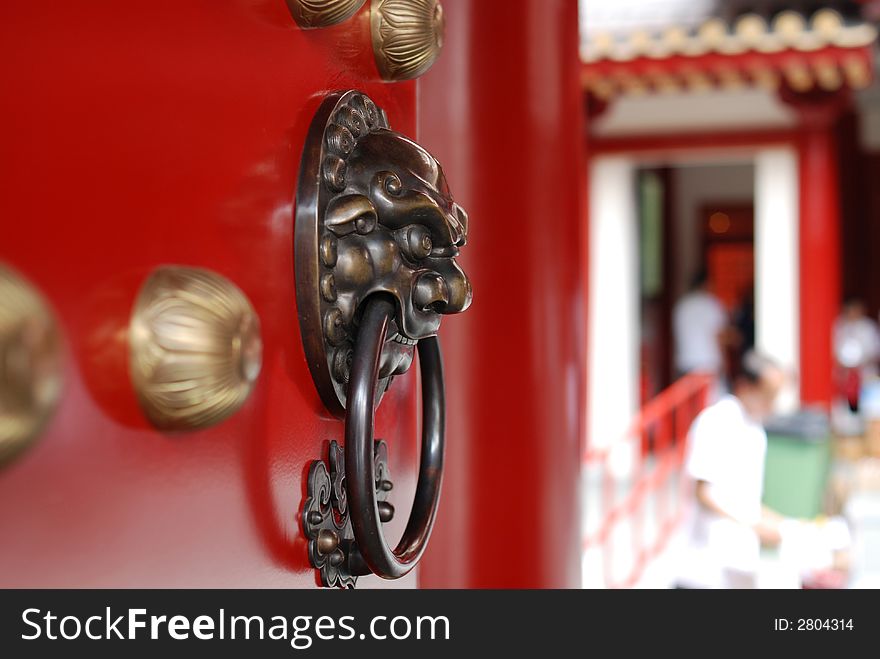 Red doors inside the Chinese temples