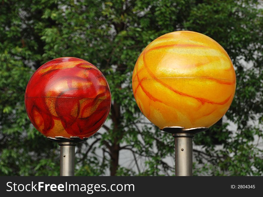 Colorful lighting balls in the ponds