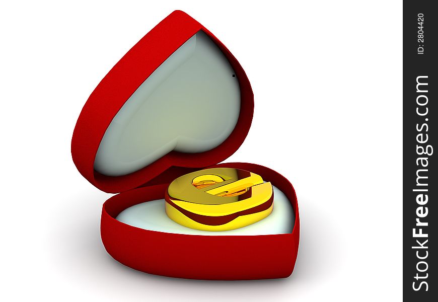 Very beautiful three-dimensional illustration, figure. Box as heart with a symbol for internet. 3d