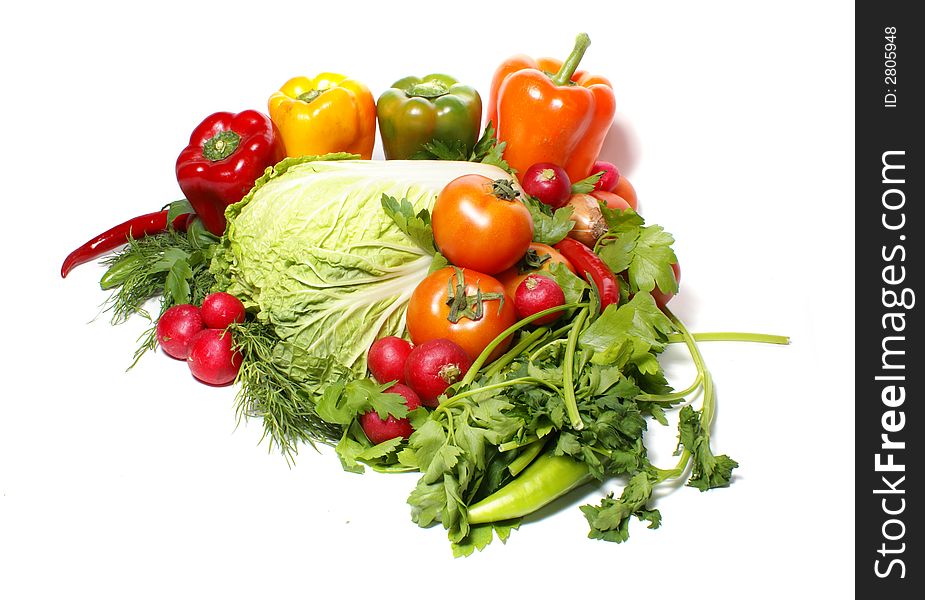 Different fresh tasty vegetables isolated on white background