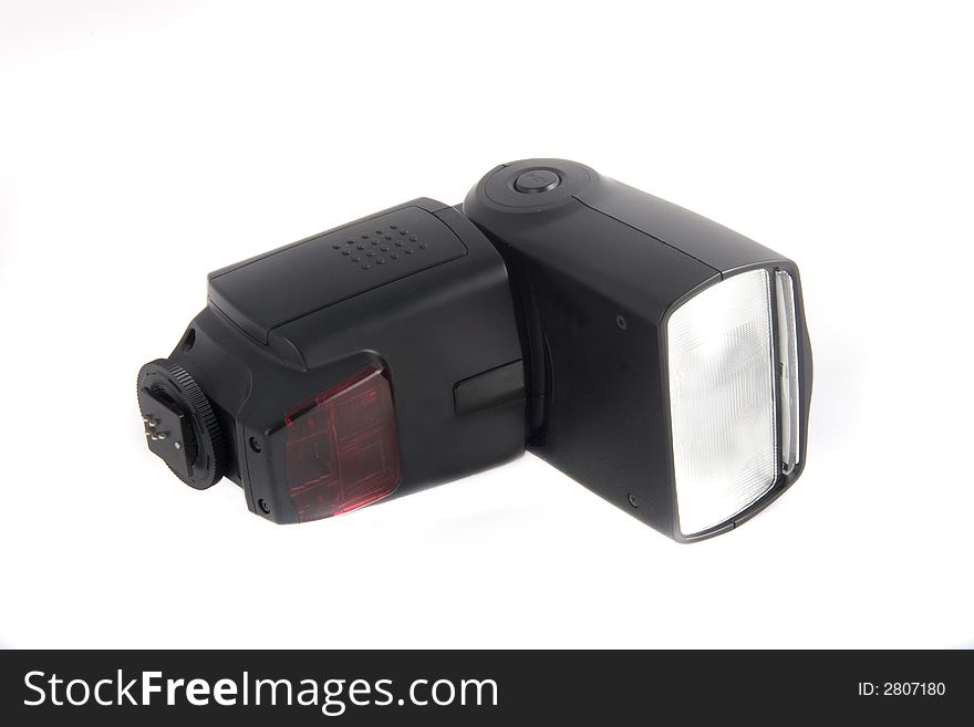 Photo of the camera flashgun isolated on the white background