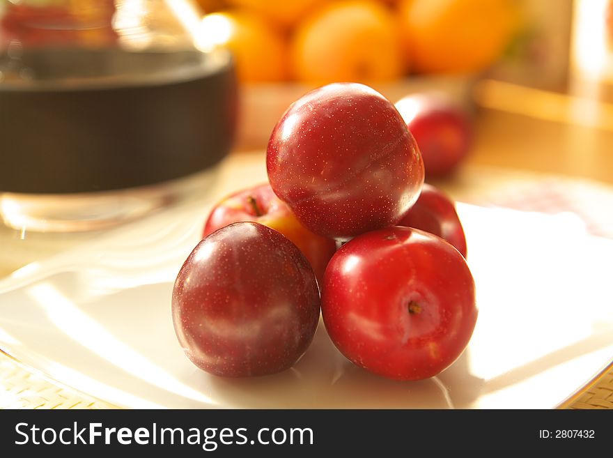 Fresh fruits, grapes and plums