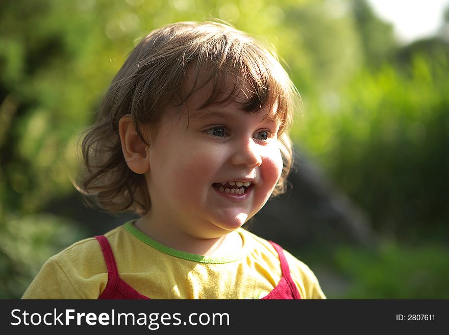 Happy smiling child portrait close-up. Happy smiling child portrait close-up