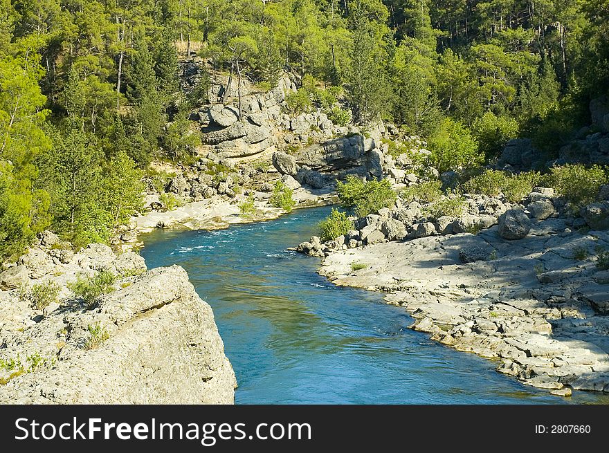 Exotic wild river and rocks landscape in Turkey