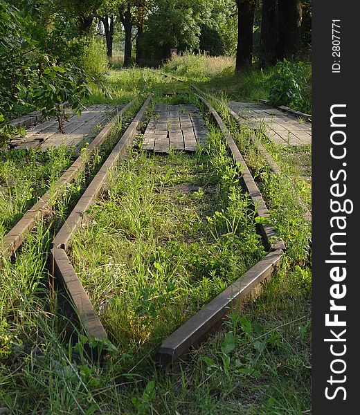 Trolley Track. grass and trees