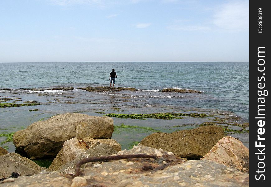 Fisherman sea horizon fishing people