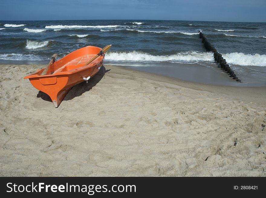 Summer scenic. sand, water, sky and boat. Summer scenic. sand, water, sky and boat