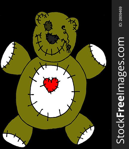 Cartoon illustration of a teddy bear plush toy with stitching. Cartoon illustration of a teddy bear plush toy with stitching.