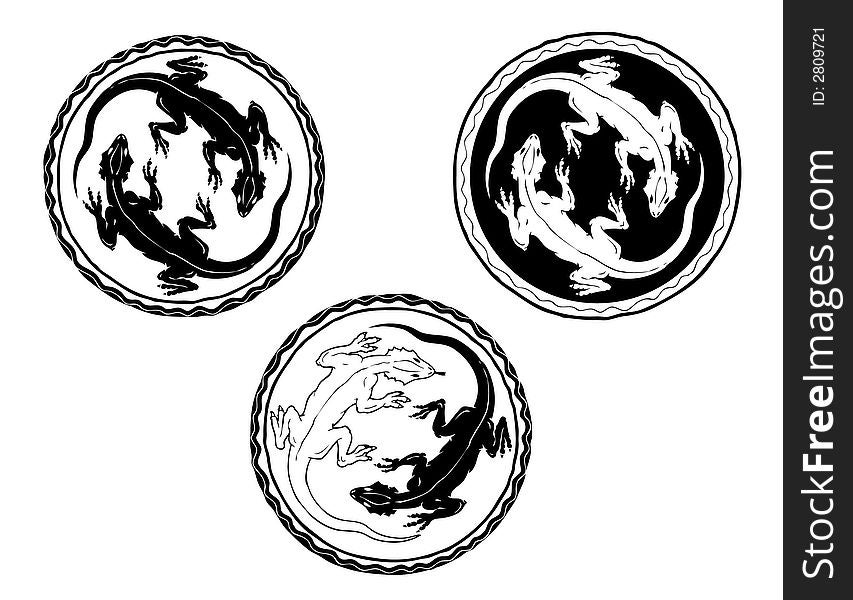Two stylized lizards in a circle