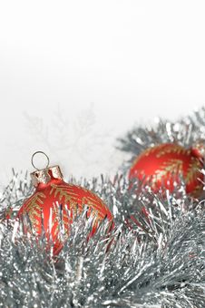 Christmas Balls And Snowflakes On Tinsel Royalty Free Stock Photo Christmas Balls And Snowflakes On Tinsel Royalty Free Stock Photo