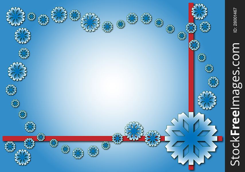 Winter blue background with white and blue snowflakes