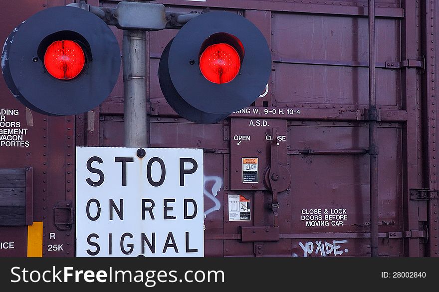 Crossing signal with flashing red lights. Crossing signal with flashing red lights