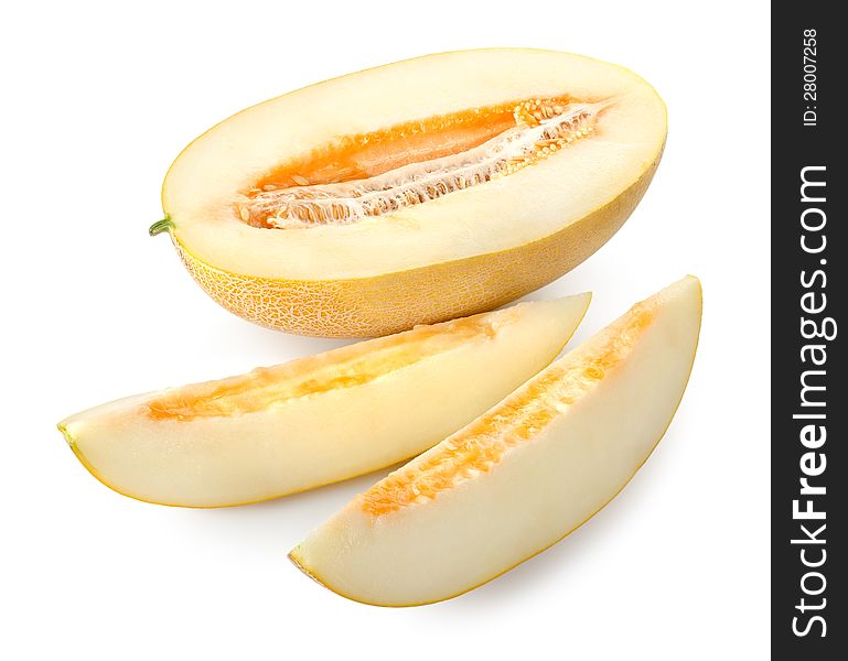 Melon with a slice on a white background