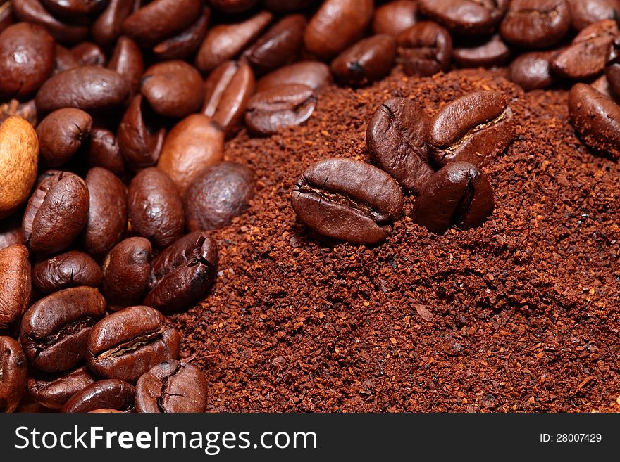 Closeup of coffee beans background