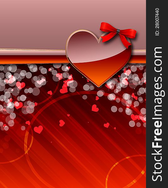 Valentines Day background with bokeh lights and a big red heart.