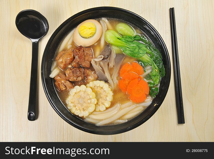 Chinese noodles with egg and vegetables. Chinese noodles with egg and vegetables