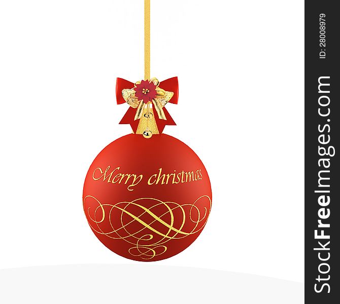 Christmas ball with bells and the words Merry Christmas