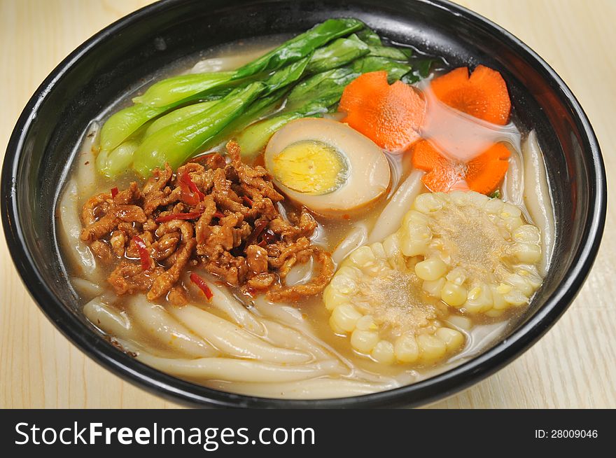 Chinese noodles with egg and vegetables. Chinese noodles with egg and vegetables