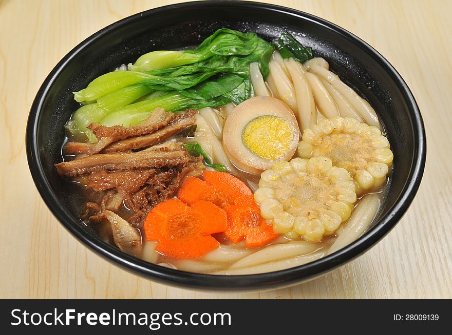 Chinese noodles with egg and vegetables. Chinese noodles with egg and vegetables