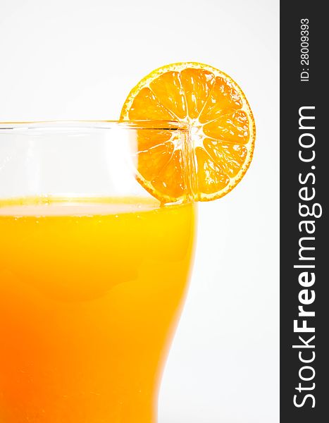 Orange juice and slice  on white background