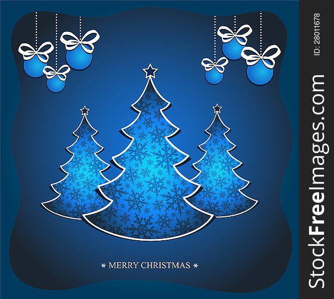 Christmas blue card with Christmas trees. Christmas blue card with Christmas trees