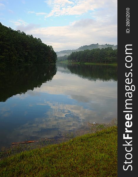 Cloud reflection in the morning at pang-oong, thailand. Cloud reflection in the morning at pang-oong, thailand