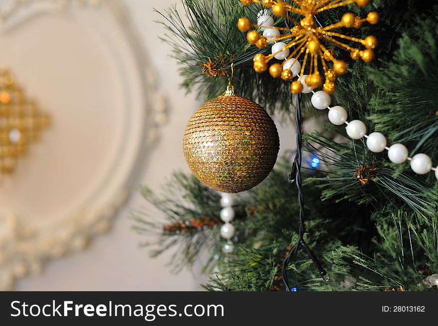 Christmas tree decorated with different beautiful toys. Christmas tree decorated with different beautiful toys