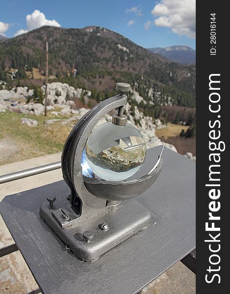 Heliograph, glass bowl, an instrument that measures the daily sunlight