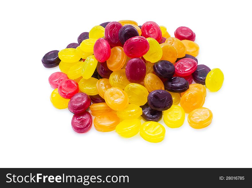 Heap of multicolored Fruit Drops isolated on white. Heap of multicolored Fruit Drops isolated on white