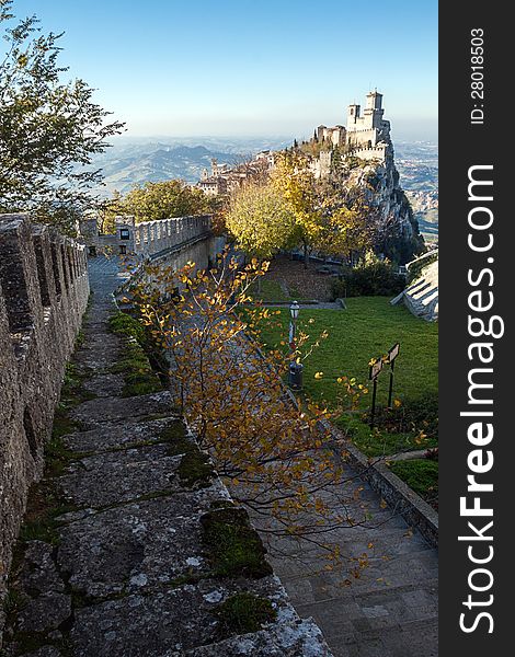 Castle of San Marino viewed from a nearest hill